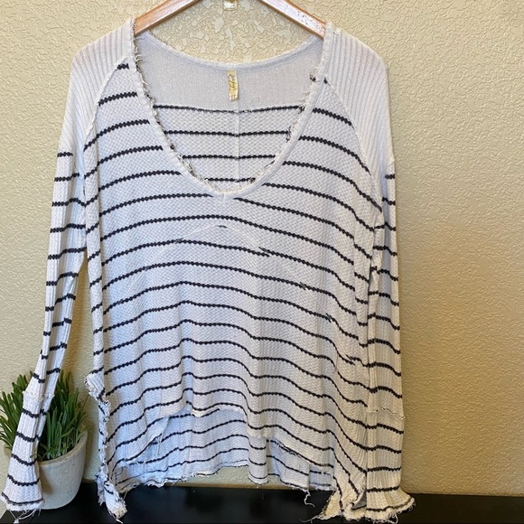 Free People Sweaters - Free people oversized striped sweater cream and black fringe hem